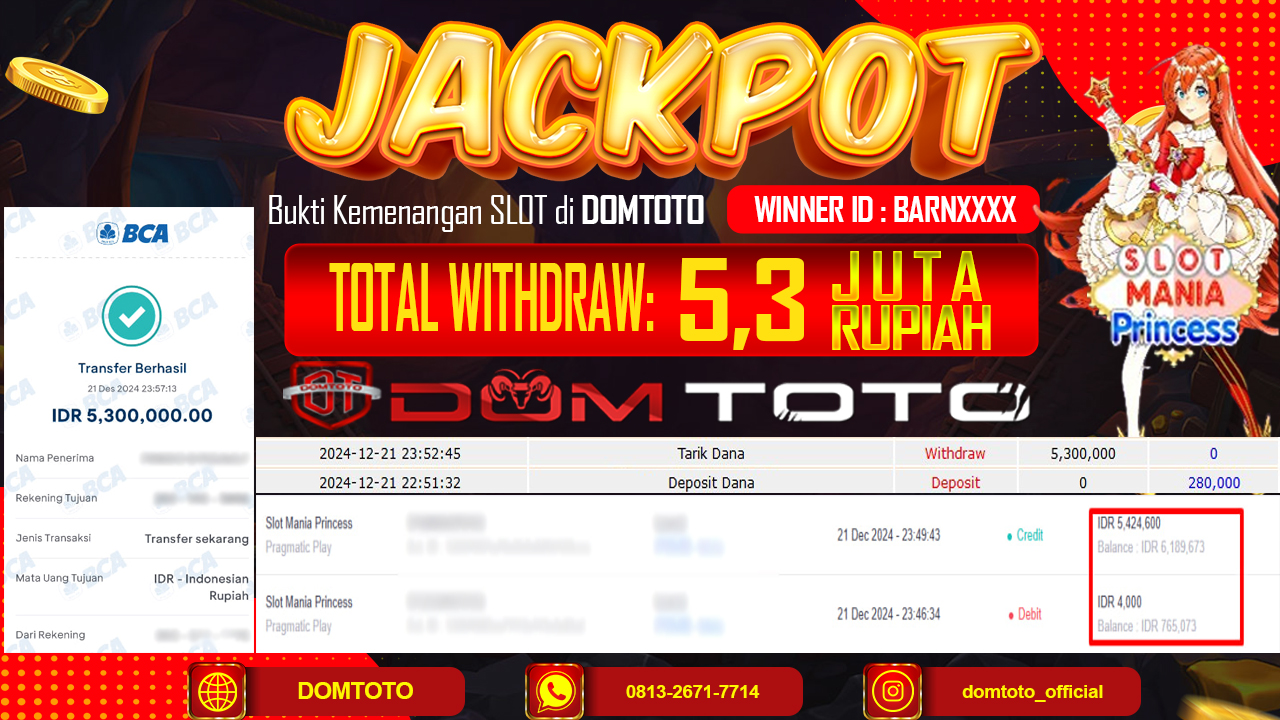JACKPOT SLOT MANIA PRINCESS 21 DESEMBER 2024
